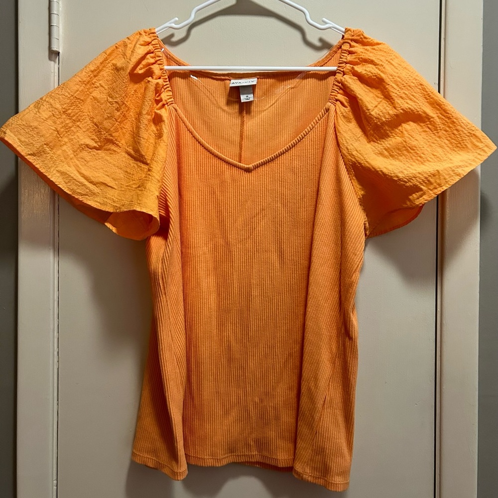 Ava & Viv Ribbed Knit Top with Ruffle Top